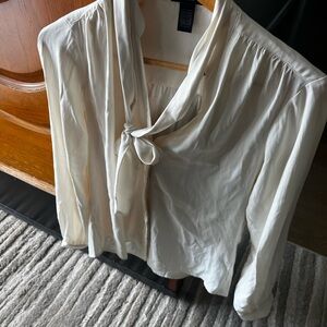 Express Cream Blouse with Tie Neck